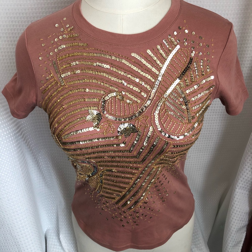 Christian Dior Vintage Dusty Rose Sequins Tee Rare